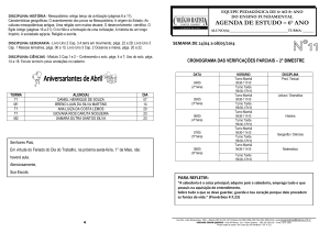 cronograma das verificações parciais – 2° bimestre