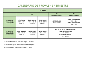 CALENDÁRIO DE PROVAS – 3º BIMESTRE 1º ANO P1 P2