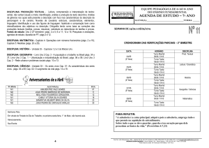 cronograma das verificações parciais – 2° bimestre