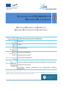 Looking for Students for Erasmus Placements Estágios Erasmus em