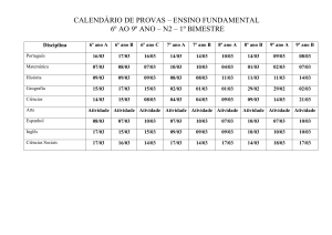 Calendário de provas – 1º bimestre