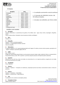 Informativo 027 Jacareí, 06/03/2015 Conteúdos de Avaliações 7º