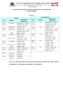 CALENDÁRIO DE PROVAS E RECUPERAÇÕES DO 3° BIMESTRE