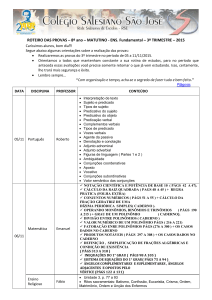 ROTEIRO DAS PROVAS – 8º ano – MATUTINO