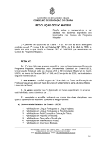 Resolução CEC nº 0400/2005 - Conselho de Educação do Ceará