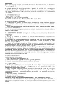 Comunicado Edital de Abertura de Inscrição para Atuação Docente