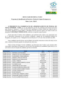 Resultado do Edital 76/2013 Programa de Qualificação de