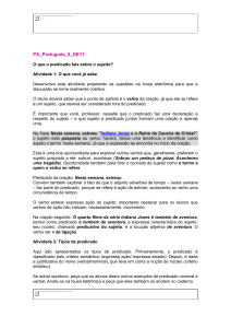 DE 11 – O que o predicado fala sobre o sujeito