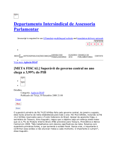 [META FISCAL] Superávit do governo central no ano chega a