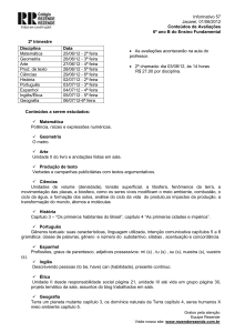 Informativo 57 Jacareí, 01/06/2012 Conteúdos de Avaliações 6º ano