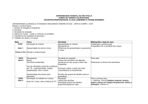 Cronograma das aulas 2016