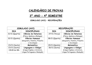 CALENDÁRIO DE PROVAS 3º ANO