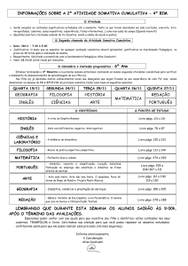 INFORMAÇÕES SOBRE A 2ª ATIVIDADE SOMATIVA CUMULATIVA