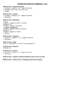 MATÉRIA DOS TESTES DO 2º BIMESTRE – 3º ano 24/05 (5ª feira