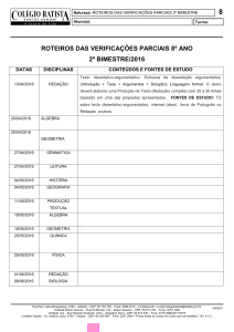 ROTEIROS DAS VERIFICAÇÕES PARCIAIS 8º ANO 2º BIMESTRE