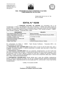 Edital n.º 182/08 - Resultado Teatro Novelas Curitibanas
