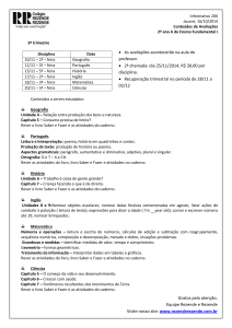 Informativo 206 Jacareí, 16/10/2014 Conteúdos de Avaliações 2º