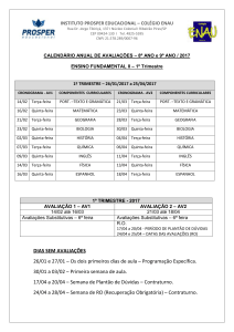 Calendário de avaliação FII 8º e 9º 2017