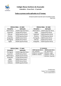 Calendário das Avaliações finais 1º período