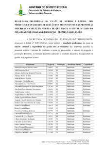 Resultado Preliminar Mérito Cultural – Edital 2-2014 - Fac-DF