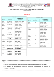 CALENDÁRIO DE PROVAS E RECUPERAÇÕES DO 1° BIMESTRE