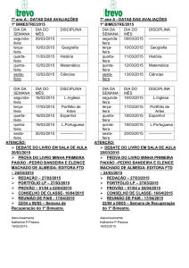 7º ano A - DATAS DAS AVALIAÇÕES 1º BIMESTRE/2015 DIA DA