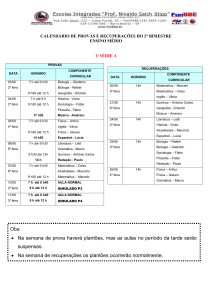 CALENDÁRIO DE PROVAS E RECUPERAÇÕES DO 2° BIMESTRE