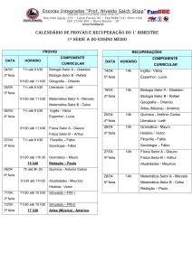 Calendário de Provas e Recuperação do 1° Bimestre 1ª série A do