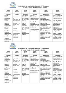 Calendário de Avaliações Mensais - 3º Bimestre 5º anos