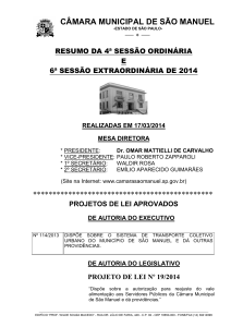 Resumo da 4ª Sessão Ordinária e 6ª Sessão Extraordinária de 2014