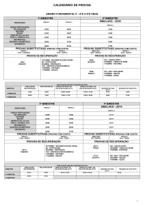 CALENDÁRIO DE PROVAS ENSINO FUNDAMENTAL II – 6ºS A 9ºS