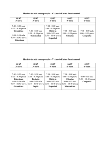 Horário de aula e recuperação - 6º Ano do Ensino Fundamental