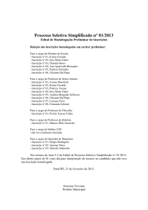 Processo Seletivo Simplificado n° 01/2013 Edital de Homologação