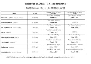 Calendário ENCONTRO DE ÁREAS - 2 SEM 2016