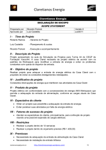 scope statement - Projeto Energia – Claretianos