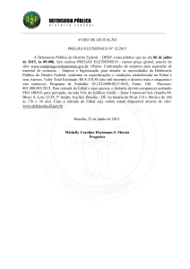 Aviso de Licitação PE122015 - Defensoria Pública do Distrito Federal