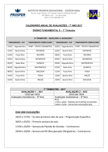 Calendário de Avaliações 7º ano 2017