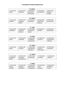 CALENDÁRIO AVALIÇÃO MENSAL/2015 6º ANO A 2ª FEIRA 31/08