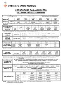 Cronograma de provas - 2A - 1º TRI 2017