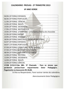 calendário provas - 2º trimestre 2013