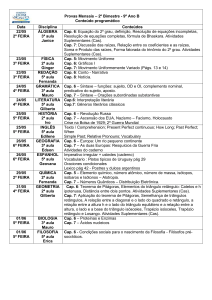 Provas Mensais – 2º Bimestre - 9º Ano B Conteúdo programático