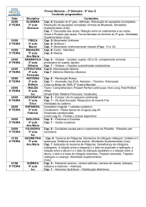 Provas Mensais – 2º Bimestre - 9º Ano D Conteúdo programático