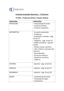 Conteúdo Avaliações Bimestrais – 1º Bimestre 5º ANO – Professora