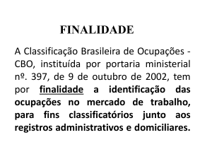 A Classificação Brasileira de Ocupações - CBO