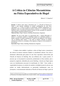 A Crítica às Ciências Mecanicistas na Física Especulativa de Hegel