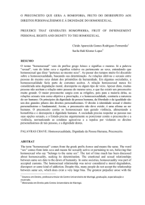 O PRECONCEITO QUE GERA A HOMOFOBIA, FRUTO DO