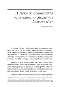 A teoriA do conhecimento numA perSpectivA SiStemáticA immAnuel