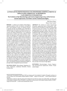 a evolução da BioteCnoloGia e da enGenharia GenÉtiCa Frente Às