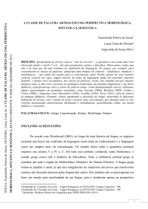 a classe de palavra artigo em uma perspectiva morfológica, sintática