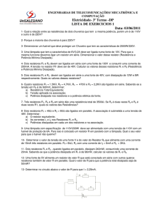 Eletricidade- 3º Termo -DP LISTA DE EXERCICIOS 1 Data: 03/06